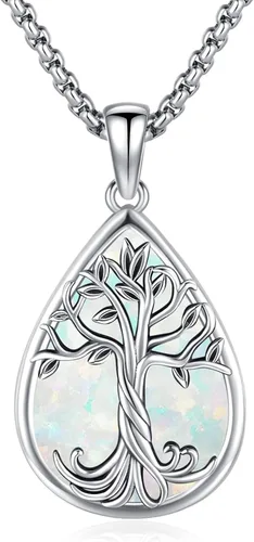 Miniatura 12 de Eusense Collar de ópalo para mujeres y hombres, joyería de ópalo azul y blanco de plata de ley 925 con dije de ópalo auténtico, regalo