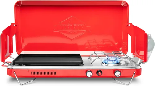 Miniatura 7 de Hike Crew Estufa y plancha de gas 2 en 1, quemador de propano portátil con encendedor integrado y bandeja de goteo de acero inoxidable Asa