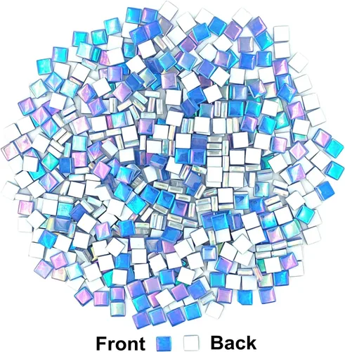Miniatura 4 de Azulejos de mosaico de cristal cuadrados de 1.1 libras, azulejos de mosaico de vidrio iridiscentes para manualidades, piezas de mosaico, Azul marino