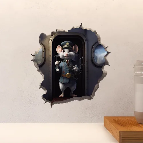 Miniatura 5 de Adhesivo de pared 3D con agujero de ratón y conductor de tren