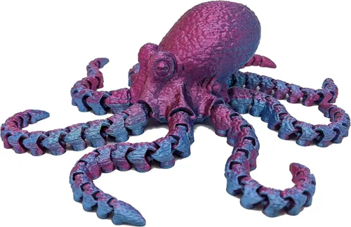 Miniatura 6 de Pulpo impreso en 3D – Personalizable, hecho a pedido Modelo animal articulado (pequeño, morado con tentáculos verde lima)