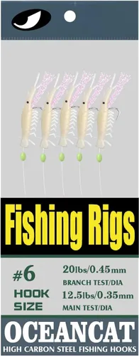 Miniatura 3 de 10 paquetes de camarones 5 ganchos resplandor agua salada cadena gancho pesca señuelo cebo aparejo aparejo