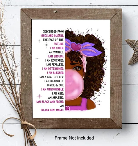 Miniatura 8 de Arte de pared de niña afroamericana, arte negro, decoración de pared con citas positivas inspiradoras, póster de afirmaciones positivas, decoración