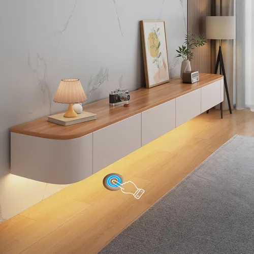 Miniatura 9 de Soporte flotante de TV - Consola multimedia montada en la pared con 2 cajones, centro de entretenimiento flotante, gabinete de TV, estante