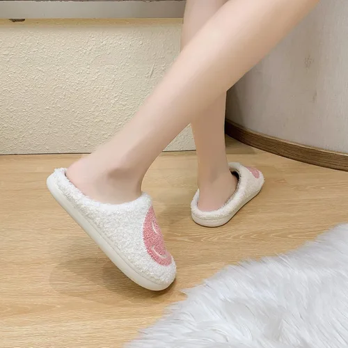 Miniatura 6 de PLMOKN Smile Face Slippers,Retro Soft Plush Lightweight House Slippers Slip-on Cozy Indoor Outdoor Slippers,Slip on Anti-Skid Sole