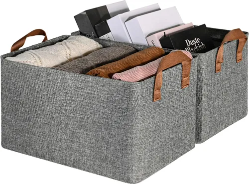 Miniatura 12 de GRANNY SAYS Storage Bins for Closet, Linen Closet Organizers and Storage Baskets with Metal Frame, Shelf Storage Bins for Organizing Bedroom Gris