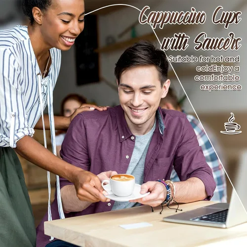 Miniatura 6 de Maxdot Juego de 12 tazas de café de porcelana de 2.7 onzas con platillos, tazas de café y platillos de cerámica blanca, taza de capuchino, taza
