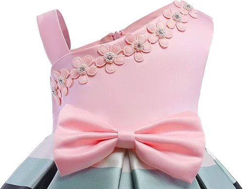 Miniatura 4 de 2-9T - Vestido de fiesta formal con volantes florales a rayas para niñas y niñas