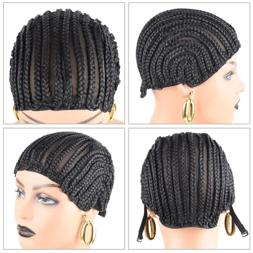 Miniatura 3 de 1 gorra de peluca de ganchillo trenzada transpirable para hacer pelucas sintéticas duraderas y estables, color negro, más fácil de coser en trenzas