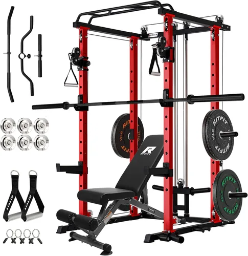 Miniatura 15 de RitFit El paquete multifunción de garaje y gimnasio en casa incluye jaula de potencia de 1200 libras PPC03/P3 con sistema de cruce de cables, banco