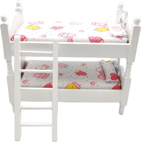 Cama tipo loft, casa de muñecas de madera 1:12, decoración de muebles en miniatura, litera con escalera, juego de dormitorio de juguete
