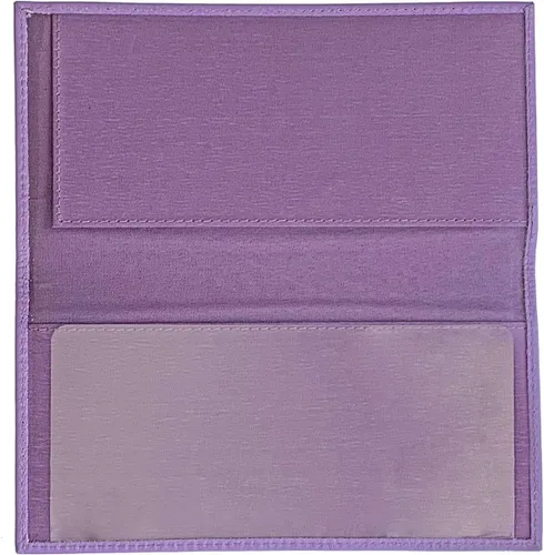 Miniatura 6 de Funda de chequera de cuero genuino básica púrpura claro para hombres y mujeres