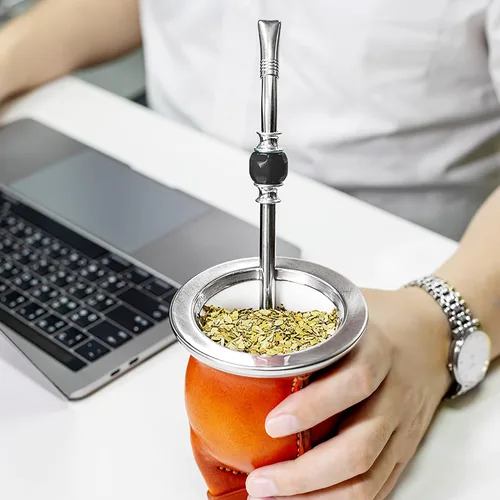 Miniatura 6 de CUOPRU Juego de bombillas de yerba mate, incluye pajitas de acero inoxidable mate con funda para pajilla, filtro de cabeza extraíble, cuentas Negro