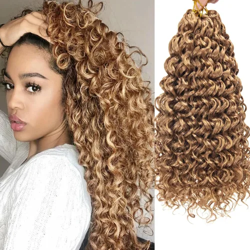 Miniatura 31 de GoGo Curl Crochet Hair 18 pulgadas onda de agua pelo sintético bohemio ganchillo trenzado jengibre onda profunda extensiones de cabello trenzado