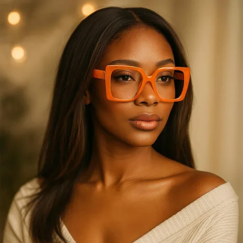 Miniatura 3 de Lentes de lectura cuadrados retro con bloqueo de luz azul para mujeres y hombres, de gran tamaño, antirreflejos, lentes UV Naranja