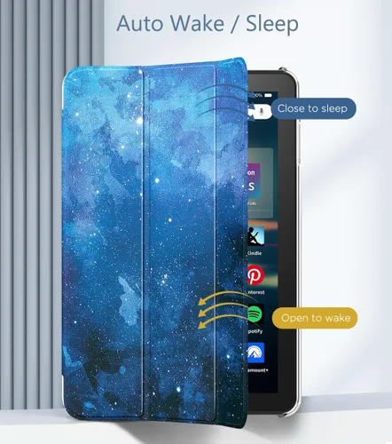 Miniatura 5 de MoKo Funda para tableta Amazon Kindle Fire HD 8 y 8 Plus (12/10ª generación, 2022/2020), funda de piel sintética con soporte triple y carcasa azul