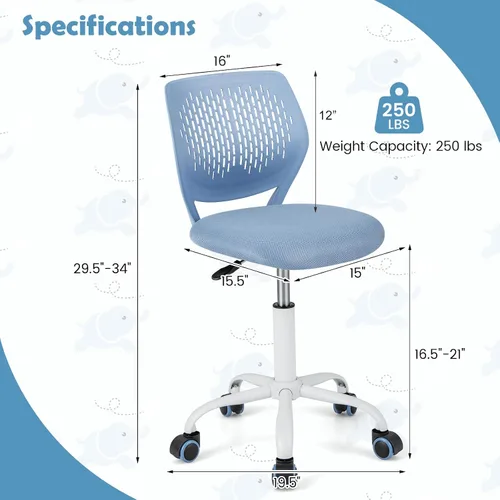 Miniatura 3 de MEDIMALL Silla de escritorio para niños, silla de oficina ergonómica azul para niños de 8 a 12 años con soporte lumbar, silla de escritorio