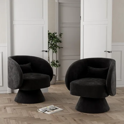 Miniatura 18 de Silla Giratoria de Barril, Sillas Giratorias de Acento Acolchadas Cuddle Tapizadas para Sala de Estar, Cómoda Silla Giratoria Redonda Pequeña Negra