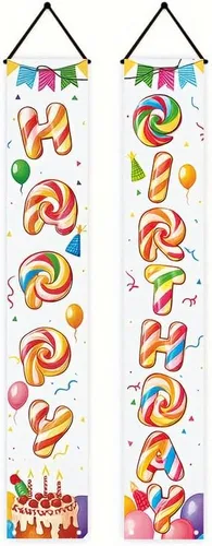 Miniatura 14 de Cartel decorativo de feliz cumpleaños de 12 x 71 pulgadas, bonito cartel colgante para puerta de cumpleaños, suministros de fiesta coloridos