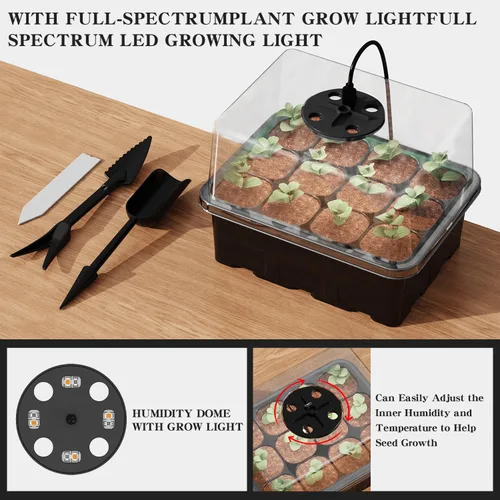 Miniatura 2 de Bandeja de inicio de semillas con luz de crecimiento, paquete de 5 60 celdas kit de inicio de semillas con cúpula de humedad y base, bandejas