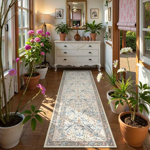 Beeiva Alfombra Lavable para Pasillo 2x6 pies - Beige Vintage Resistente a Manchas Alfombra Floral para Cocina, Alfombras Bohemias con Patrón de
