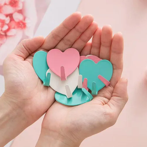 Miniatura 6 de JtmyAota Paquete de 6 ganchos decorativos de pared en forma de corazón, gancho de pared adhesivo fuerte de acero inoxidable para el hogar, cocina
