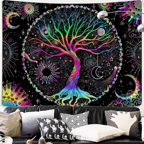 Miniatura 12 de Spenlife Tapiz del Árbol de la Vida en Blanco y Negro para Dormitorio, Tapices Espirituales Estéticos, Tapices de Árbol Estéticos, Tapiz Estético