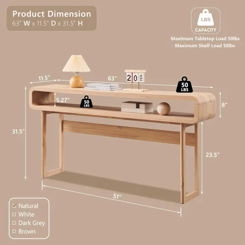Miniatura 2 de IFGET - Mesa de consola larga de 63 pulgadas, mesa moderna de entrada de 31.5" de altura con estante de almacenamiento abierto, diseño de perfil