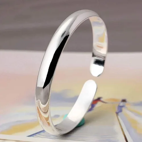Miniatura 3 de Brazalete rígido de plata de ley 925 sólida para mujer, pulsera de apertura ajustable, joyería, regalo de cumpleaños