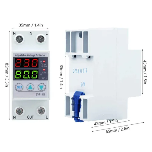 Miniatura 2 de Protector de voltaje ajustable de 100‑130 VCA con función de reinicio de retardo y consulta de fallas y función de restablecimiento de fábrica