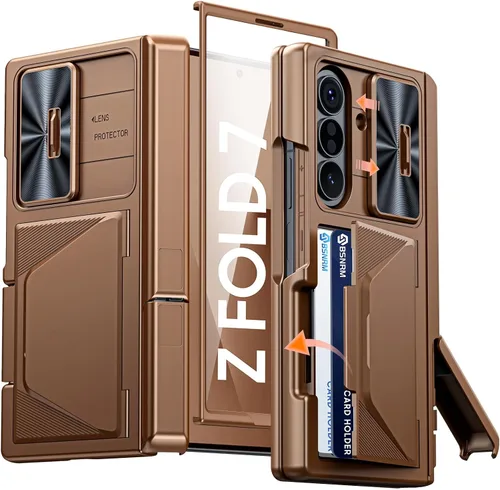 Miniatura 25 de Funda para Samsung Galaxy Z Fold 7 con tarjetero con bloqueo RFID, cubierta de lente deslizante integrada y protección de bisagra y protector