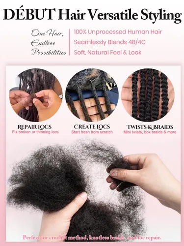 Miniatura 4 de Extensiones de cabello 100% humano afro a granel 100% humano, 3 paquetes de 5.29 oz de cabello rizado afro apretado a granel para hacer/reparar