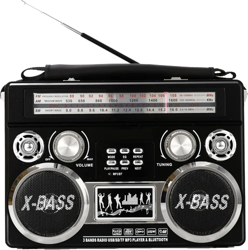 Supersonic SC-1097BT Radio portátil de 3 bandas con Bluetooth y linterna, receptor M/FM/SW con reproducción de MP3, alta sensibilidad, antena