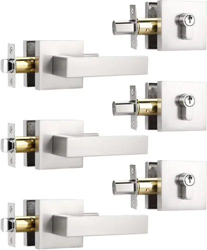 Miniatura 29 de KNOBWELL - Pomo resistente para puertas exteriores con cerradura de seguridad de doble llave y cuadrada; juego de picaportes para puertas