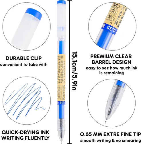 Miniatura 3 de Paquete de 12 bolígrafos de tinta de gel azul, punta extrafina de 0.014 in, papelería de estilo japonés, secado rápido, sin mancha, sin sangrado
