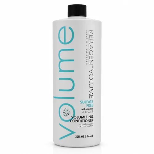 KERAGEN - Acondicionador voluminizador para cabello fino con queratina y colágeno, sin sulfato de 32 onzas - Añade grosor, hidrata y mejora el