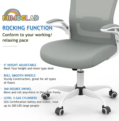 Miniatura 7 de Mimoglad Silla de oficina ergonómica de malla con respaldo alto, soporte lumbar ajustable, cojín de asiento grueso (moderno, gris luna)