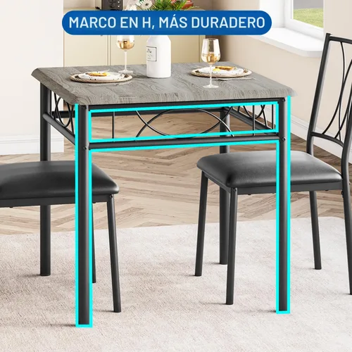Miniatura 6 de IDEALHOUSE Juego de mesa de comedor para 2, juegos de mesa cuadrada con 2 sillas tapizadas, mesa de cocina pequeña y sillas para 2, juego de mesa