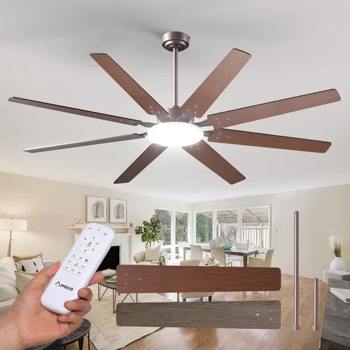 Miniatura 14 de Amico Ventiladores de techo de 64 pulgadas con luces, ventilador de techo grande con luz y control remoto, regulable, motor de CC silencioso