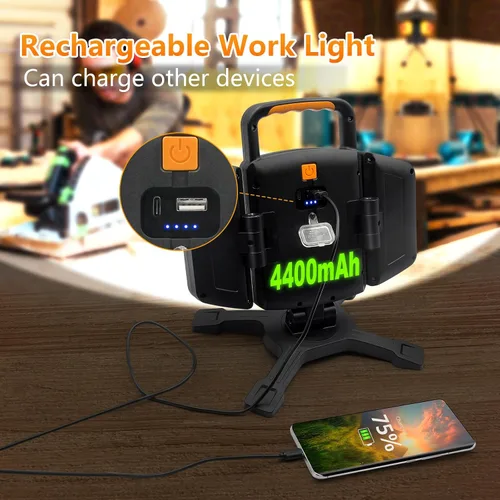 Miniatura 5 de Tresda Luz de trabajo recargable de 30 W, luz de trabajo magnética de 3000 lúmenes, alimentada por batería, impermeable, portátil, inalámbrica