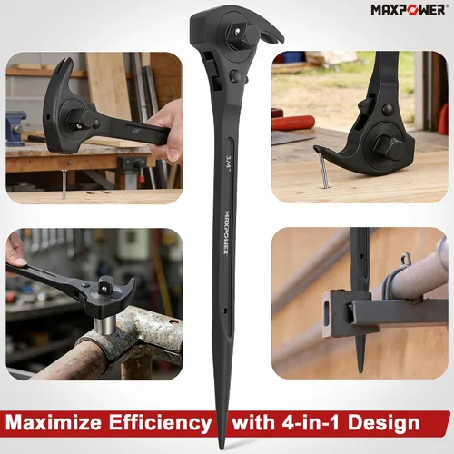 Miniatura 5 de MAXPOWER Llave de trinquete de andamio de accionamiento de 1/2" y 3/4", llave de podger con martillo de garra, palanca de palanca, barra de palanca