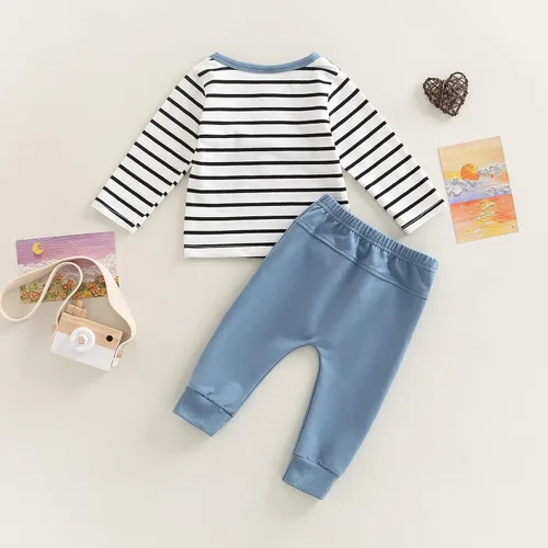 Miniatura 84 de Conjunto de 2 piezas de sudadera de manga larga con cuello redondo y pantalones casuales para bebés y niños pequeños