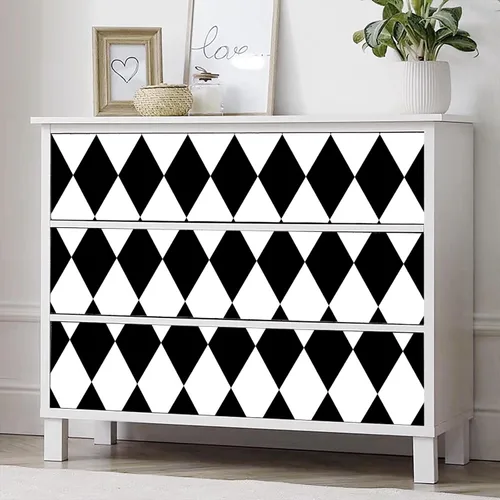 Miniatura 6 de Amiya Papel Pintado Negro y Blanco con Diamantes para Despegar y Pegar Papel de Vinilo Geométrico en Rombo para Cuarto de Lavado Cocina Baño Papel