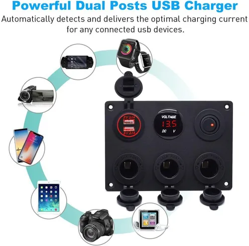 Miniatura 2 de Cargador de enchufe USB dual 2.1A y 2.1A + voltímetro LED + adaptador de toma de corriente para encendedor de cigarrillos de 3 enchufes de 12 V +
