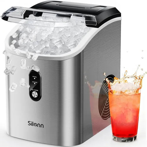 Silonn Máquina de hielo de pepitas para encimera, máquina de hielo de pellets con función de autolimpieza, la máquina de hielo sónico produce 33