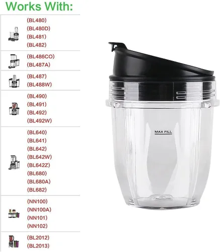 Miniatura 2 de Paquete de 2 piezas de repuesto con tapa, compatible con Ninja Blender Auto iQ BL480 BL482 BL642 NN102 BL682 BL450 BL2013 (2 12 onzas)