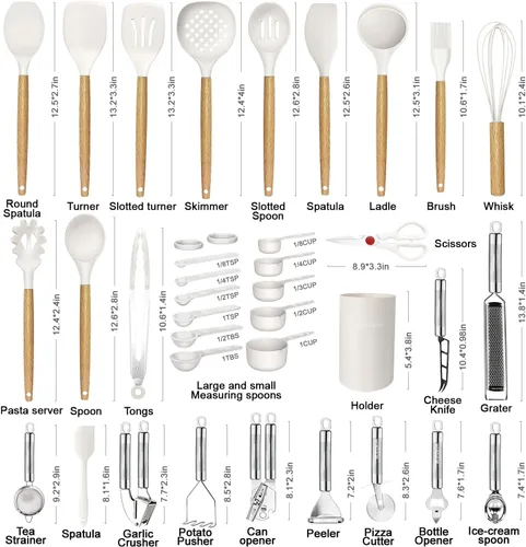 Miniatura 2 de Juego de utensilios de cocina - 35 piezas de utensilios de cocina con rallador, pinzas, espátula de cuchara y girador hechos de silicona resistente