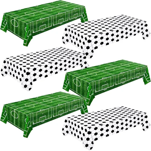 Miniatura 10 de Mixweer 2 manteles de fútbol para decoración de fiesta de cumpleaños de fútbol de 54 x 108 pulgadas, cubierta de mesa de plástico para deportes