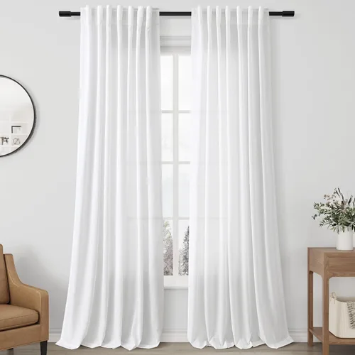 Miniatura 38 de Aersas Aqua Green Linen Curtains 84 Inches Long 2 Panels Set Back Tab Rod Pocket Living Room Curtain Farmhouse Rustic Light Filtering Hook Drapes