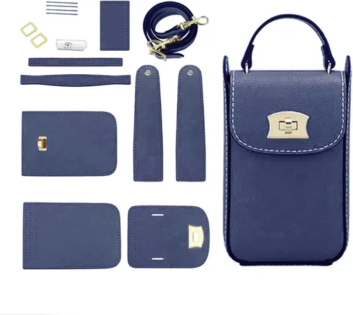 POPSEWING Bolsa de cuero de grano superior para teléfono celular, kit de bricolaje de bolsa de hombro cruzada con kit de costura para mujeres/niñas